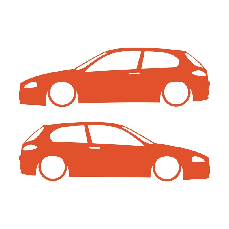 Set Of 2 Lowered Car Silhouette Decal Stickers For Alfa Romeo 147 Facelift 2005+ 3-DOOR Hatchback Orange