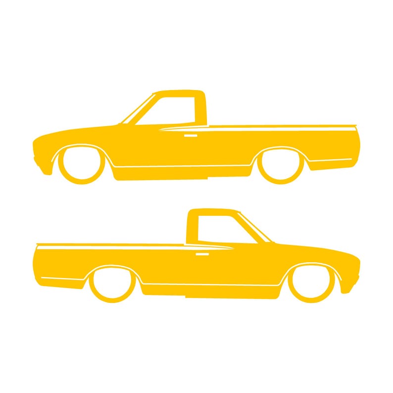 Set Of 2 Lowered Truck Silhouette Decal Stickers For Datsun 620 Single Cab Pickup Yellow