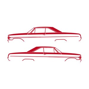 Juego de 2 pegatinas con silueta de coche para Ford Galaxie Coupé de techo rígido de 2 puertas de 1964 Rojo