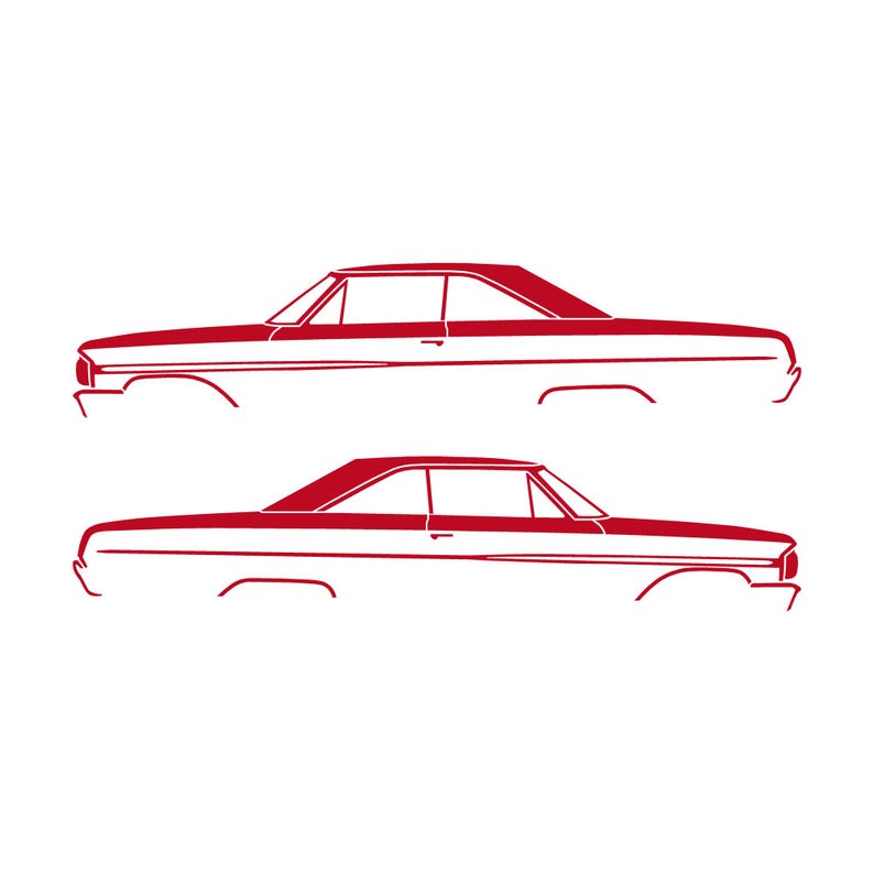 Juego de 2 pegatinas con silueta de coche para Ford Galaxie Coupé de techo rígido de 2 puertas de 1964 Rojo