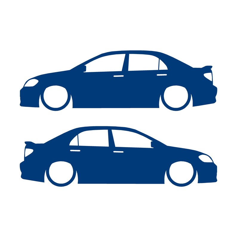 Set Of 2 Lowered Car Silhouette Decal Stickers For Toyota Corolla S XRS 9th Gen Sedan Blue