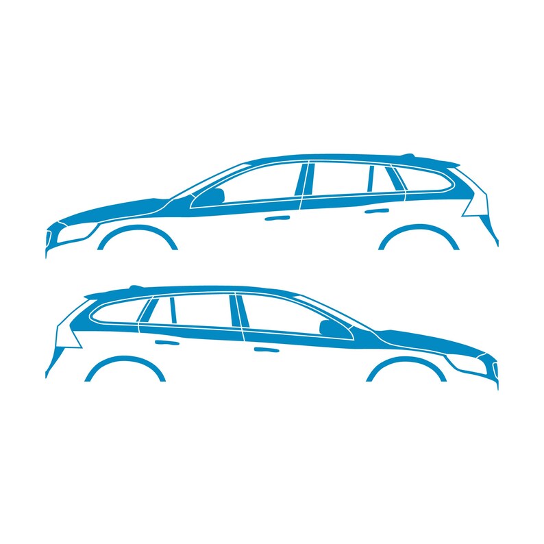 Set Of 2 Car Silhouette Decal Stickers For Volvo V60 2011-18 1st Gen Light Blue