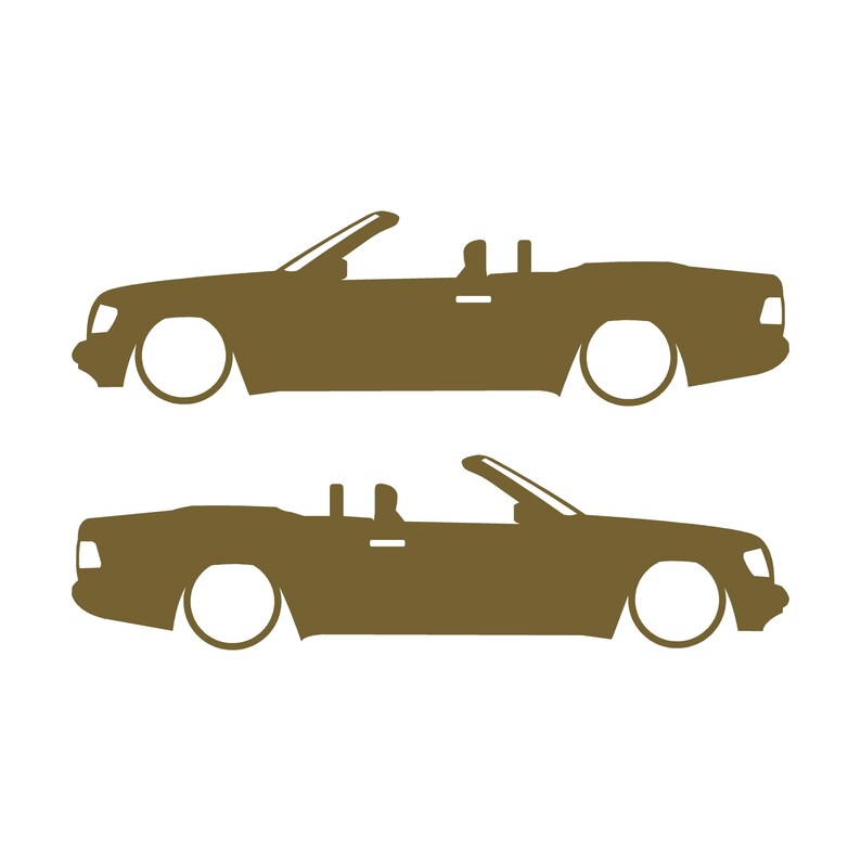Set van 2 autosilhouet-stickers voor de Mercedes E-Klasse W124 Cabriolet. Goud