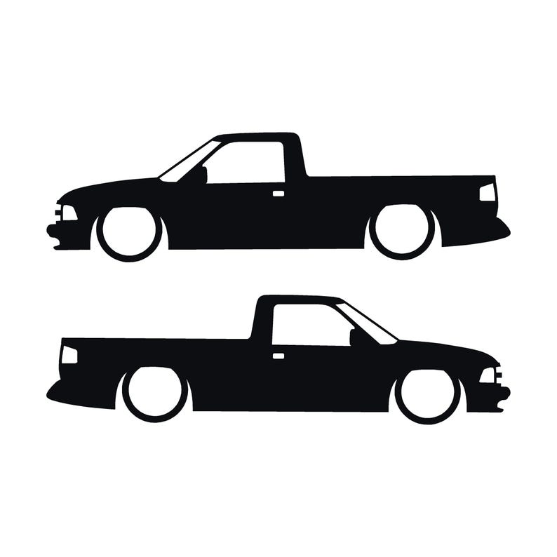 Set Of 2 Lowered Car Silhouette Decal Stickers For Chevrolet S10 2nd Gen Single Cab 1994-97 Black