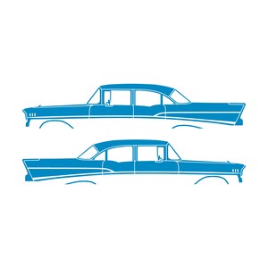 Set Of 2 Lowered Car Silhouette Decal Stickers For 1957 Chevrolet Bel Air 4-door Sedan Coupe Light Blue