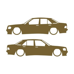 Set Of 2 Lowered Car Silhouette Decal Stickers For Mercedes 190 E W201 Gold