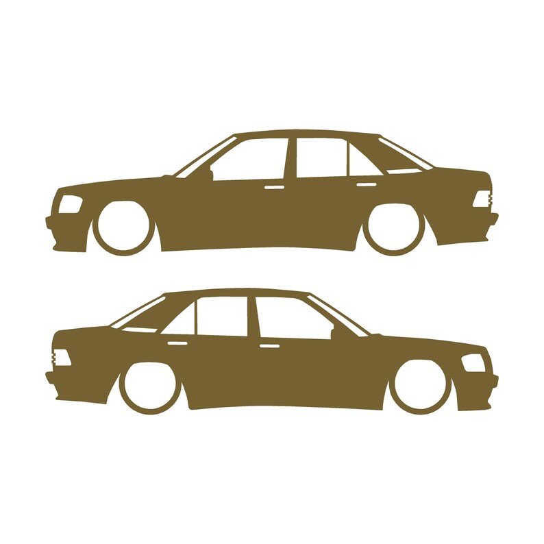 Set Of 2 Lowered Car Silhouette Decal Stickers For Mercedes 190 E W201 Gold