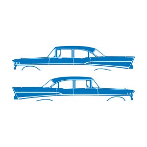 Set Of 2 Lowered Car Silhouette Decal Stickers For 1957 Chevrolet Bel Air 4-door Sedan Coupe Sky Blue