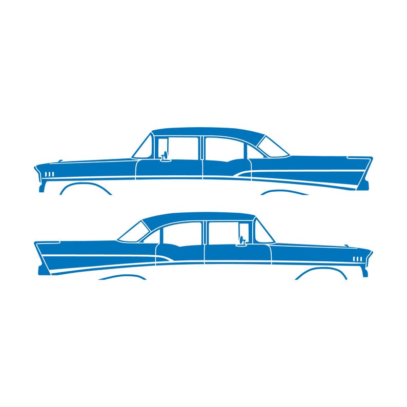 Set Of 2 Lowered Car Silhouette Decal Stickers For 1957 Chevrolet Bel Air 4-door Sedan Coupe Sky Blue