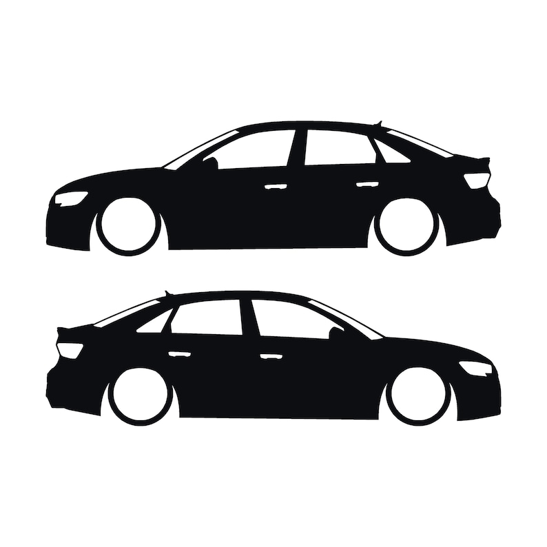 Set Of 2 Lowered Car Silhouette Decal Stickers For Audi S3 3rd Gen 8v Facelift 2016-20 Sedan Black