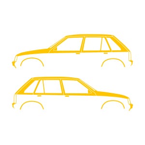 オペル・コルサA、ボクスホール・ノヴァ5ドアハッチバック用カーシルエットデカールステッカー2枚セット イエロー