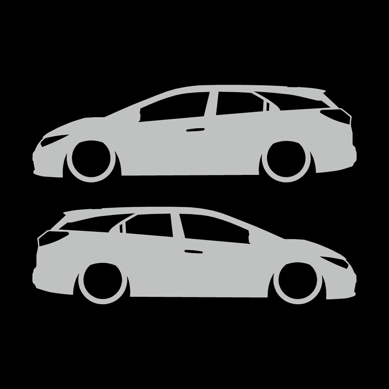 Set Of 2 Lowered Car Silhouette Decal Stickers For Honda Civic 9th Gen Tourer Light Grey