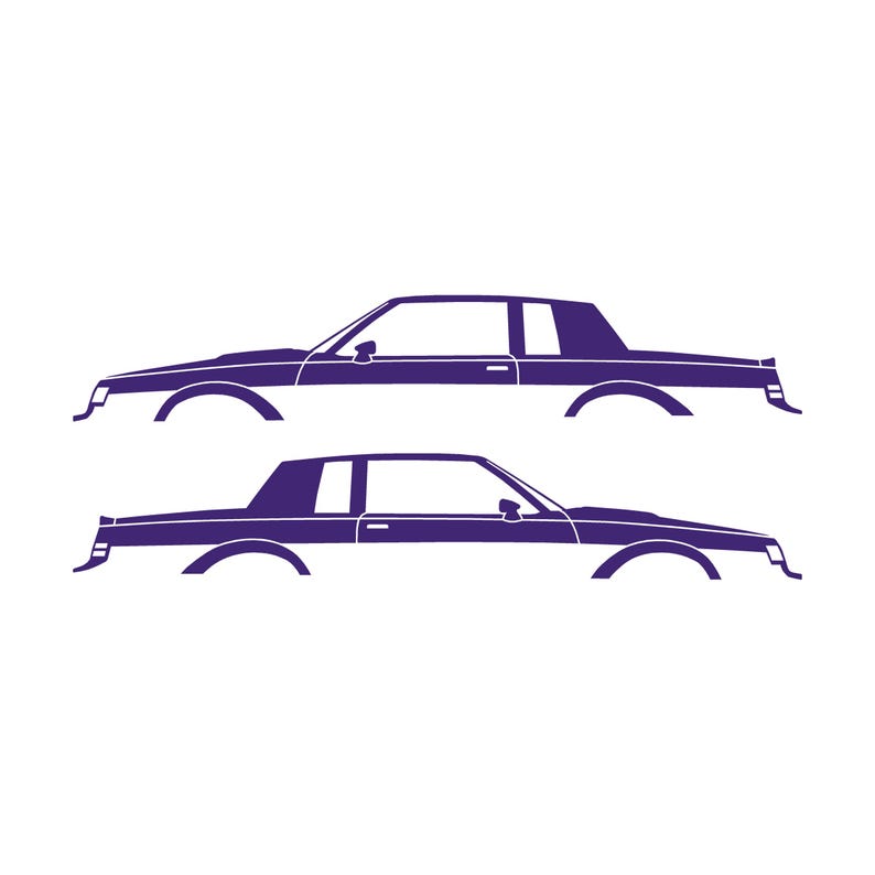 Set Of 2 Lowered Car Silhouette Decal Stickers For Buick Grand National Purple