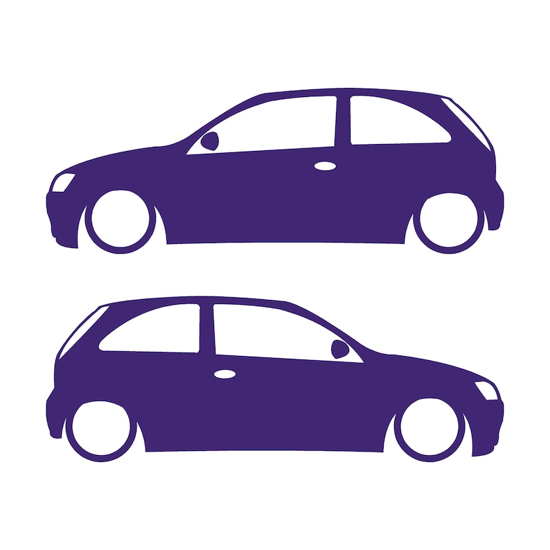 Juego de 2 pegatinas con silueta de coche para Opel Corsa A y Vauxhall Nova Hatchback de 3 puertas. Morado