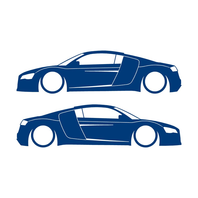 Juego de 2 pegatinas decorativas con silueta de coche rebajado para Audi R8 Coupé de primera generación (2007-2015) Azul