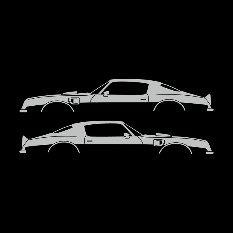 Set Of 2 Car Silhouette Decal Stickers For Pontiac Firebird Trans Am 1974 2nd Gen Light Grey