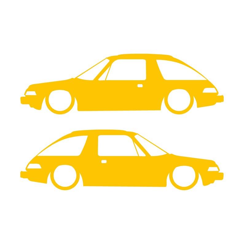 Juego de 2 pegatinas decorativas con silueta de coche rebajado para AMC Pacer Classic Amarillo