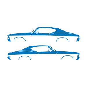 Set Of 2 Car Silhouette Decal Stickers For 1968 Chevrolet Chevelle SS Malibu Hardtop Coupe Sky Blue