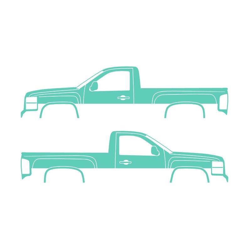 Set mit 2 Auto-Silhouette-Aufklebern für Chevrolet Silverado 2007-13 Einzelkabine Mint