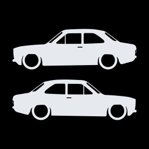 Set Of 2 Lowered Car Silhouette Decal Stickers For Ford Escort Mk1 3-door Hatchback White