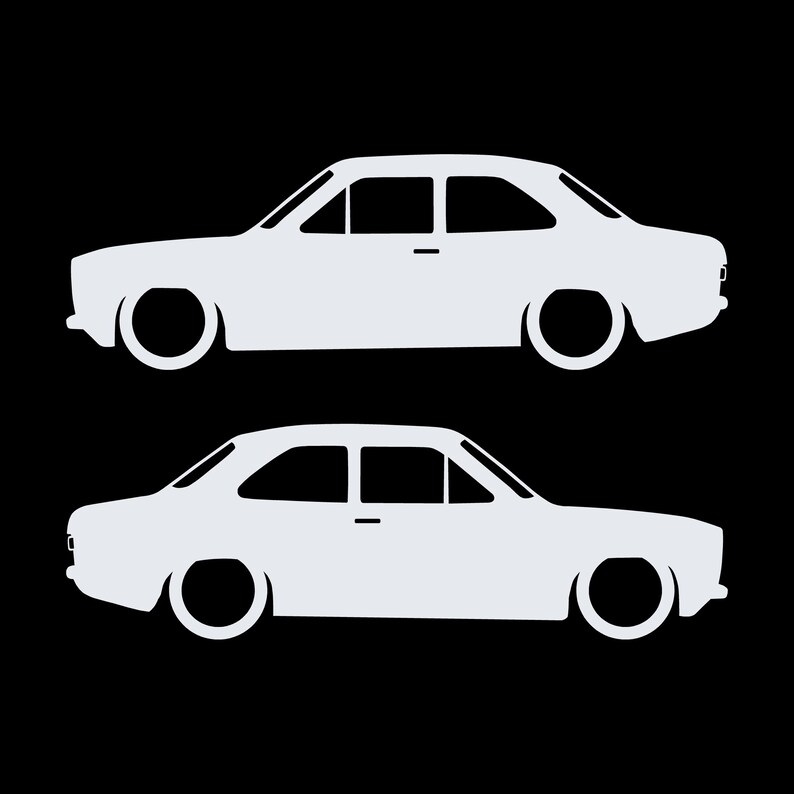 Set Of 2 Lowered Car Silhouette Decal Stickers For Ford Escort Mk1 3-door Hatchback White