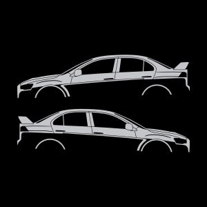 Set Of 2 Lowered Car Silhouette Decal Stickers For Mitsubishi Lancer Evo X 10 Silver