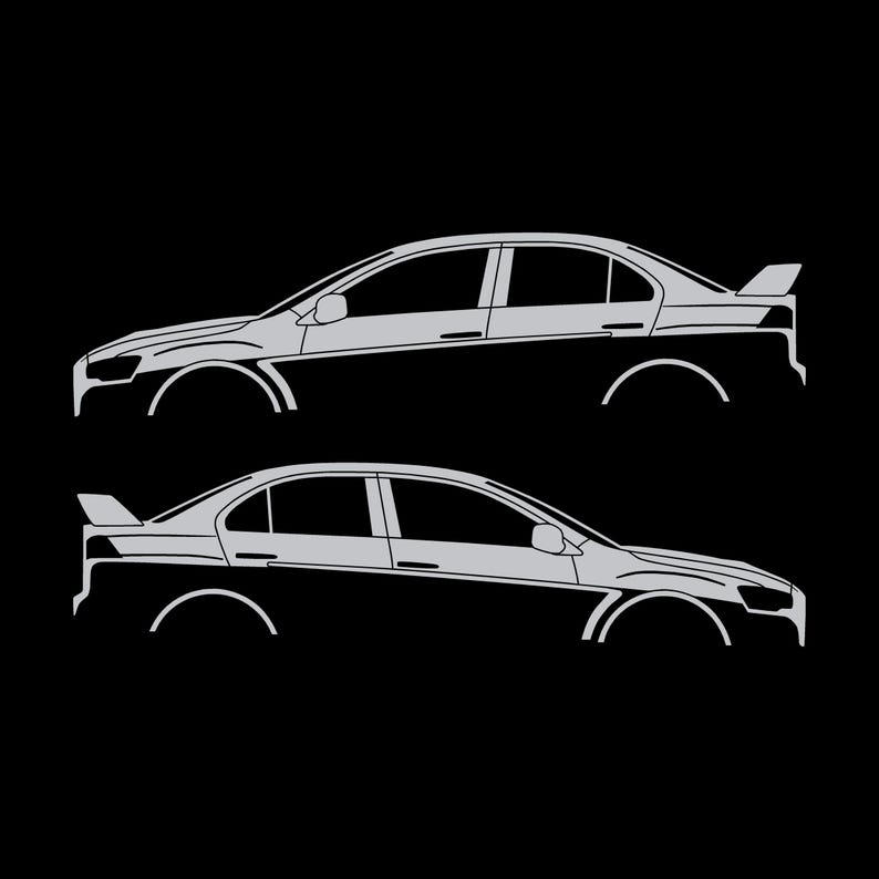 Set Of 2 Lowered Car Silhouette Decal Stickers For Mitsubishi Lancer Evo X 10 Silver