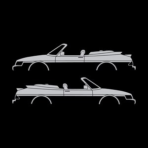 Set med 2 silhuettdekaler för Saab 900 1:a generationens cabriolet Silver