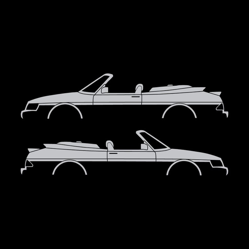 Set med 2 silhuettdekaler för Saab 900 1:a generationens cabriolet Silver
