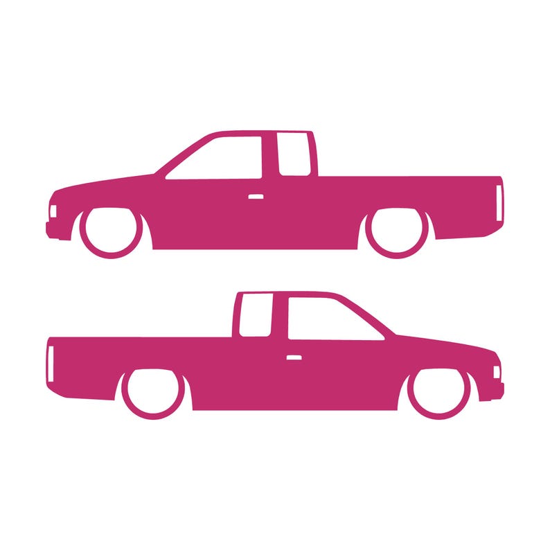 Set Of 2 Lowered Truck Silhouette Decal Stickers For Nissan Hardbody Ext Cab D21 Pickup Pink