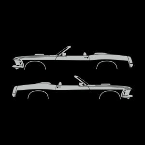 Conjunto de 2 adesivos com a silhueta de um carro rebaixado para Ford Mustang Conversível de 1969. Light Grey