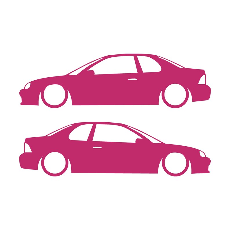 Set Of 2 Lowered Car Silhouette Decal Stickers For Dodge Neon 1st Gen 1994-99 Coupe Pink