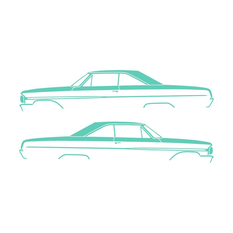 Juego de 2 pegatinas con silueta de coche para Ford Galaxie Coupé de techo rígido de 2 puertas de 1964 Mint