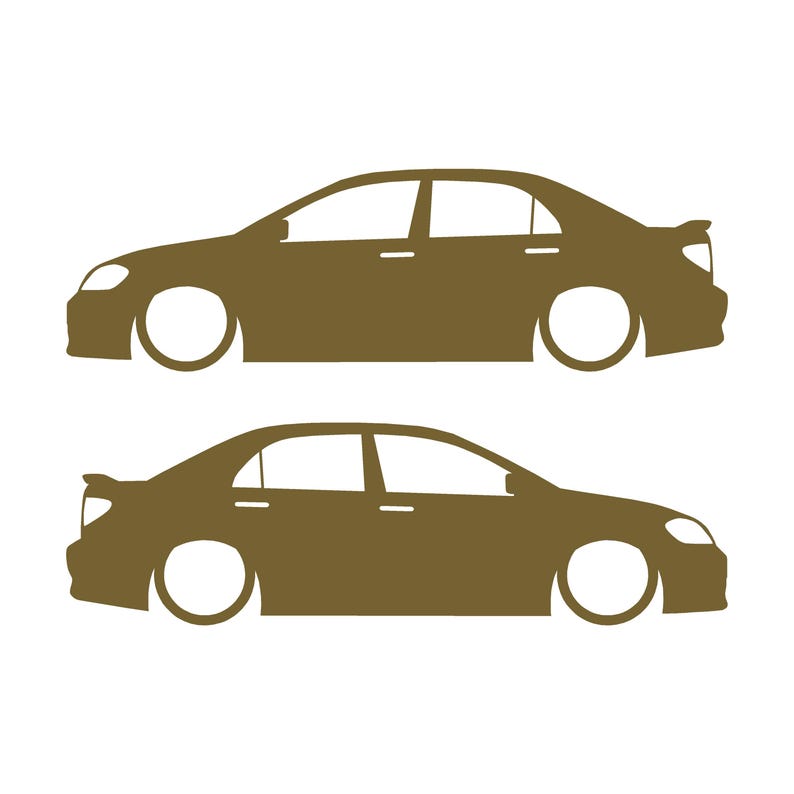 Set Of 2 Lowered Car Silhouette Decal Stickers For Toyota Corolla S XRS 9th Gen Sedan Gold