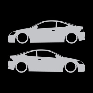 Set Of 2 Lowered Car Silhouette Decal Stickers For Acura RSX DC5 Coupe Silver