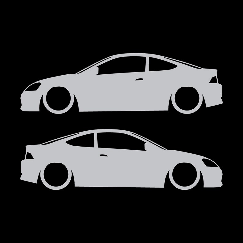 Set Of 2 Lowered Car Silhouette Decal Stickers For Acura RSX DC5 Coupe Silver