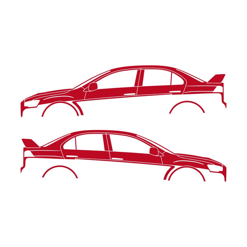 Set Of 2 Lowered Car Silhouette Decal Stickers For Mitsubishi Lancer Evo X 10 Red