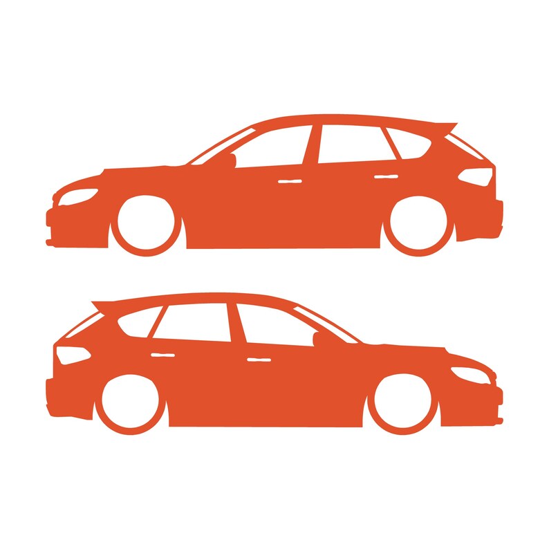 Conjunto de 2 adesivos com silhueta de carro rebaixado para Subaru Impreza WRX STI 3ª geração Hatchback GH Laranja