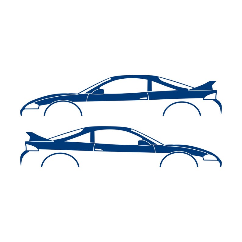 Set Of 2 Car Silhouette Decal Stickers For Mitsubishi Eclipse 2nd Gen 2Gb 1997-99 GS-T GSX Rear Spoiler Blue