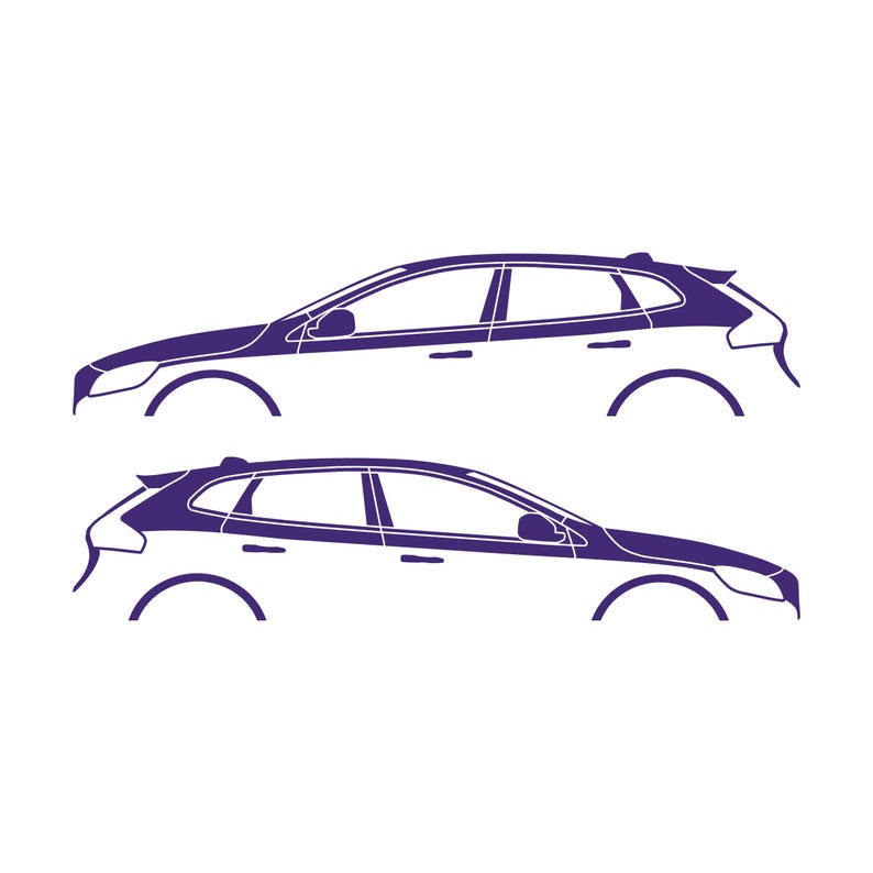 Set Of 2 Car Silhouette Decal Stickers For Volvo V40 2012-19 Purple