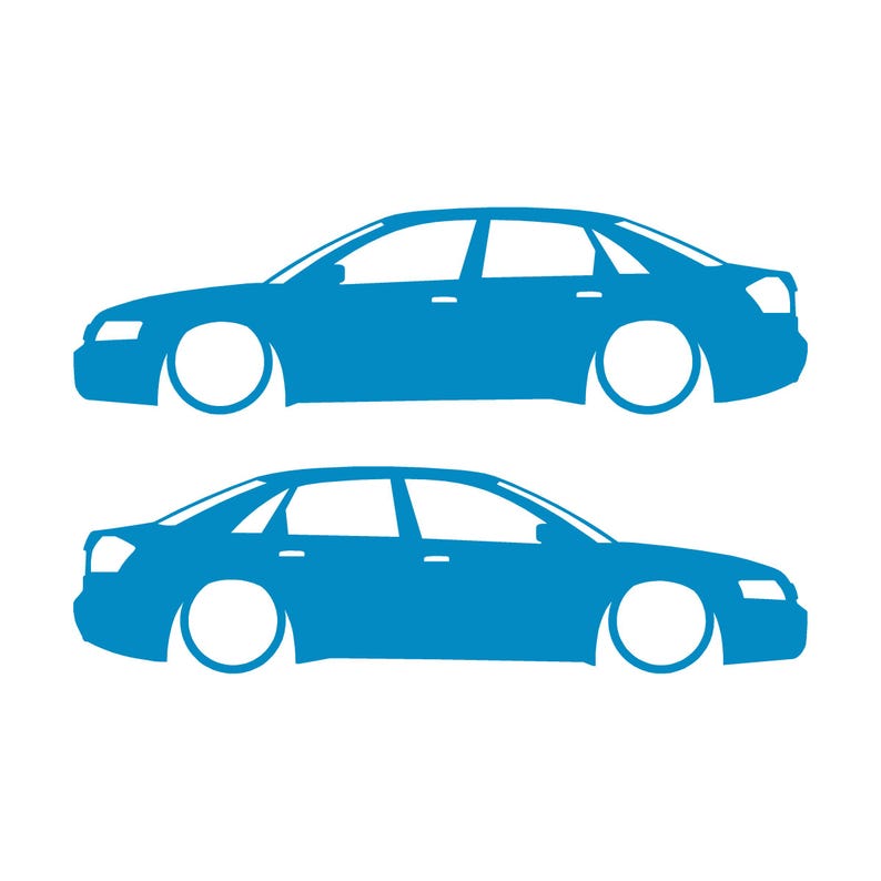 Set Of 2 Lowered Car Silhouette Decal Stickers For Audi A4 S6 B6 Saloon Sedan Light Blue