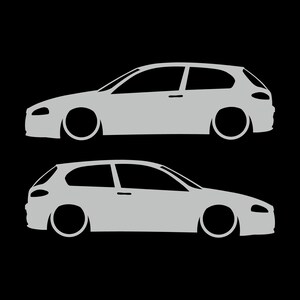 Set Of 2 Lowered Car Silhouette Decal Stickers For Alfa Romeo 147 Facelift 2005+ 3-DOOR Hatchback Light Grey