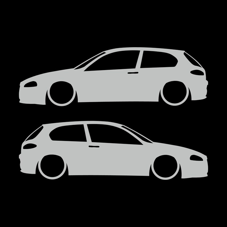 Set Of 2 Lowered Car Silhouette Decal Stickers For Alfa Romeo 147 Facelift 2005+ 3-DOOR Hatchback Light Grey