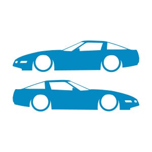 Set Of 2 Lowered Car Silhouette Decal Stickers For Chevrolet Corvette C4 Coupe Light Blue