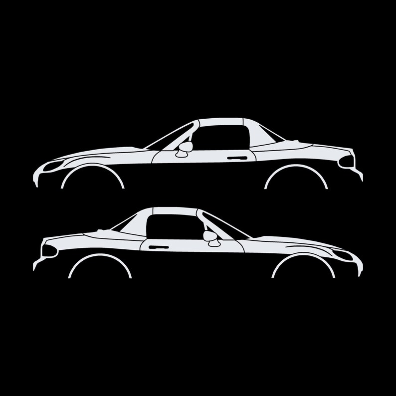 Set Of 2 Lowered Car Silhouette Decal Stickers For Mazda Miata MX5 NC White