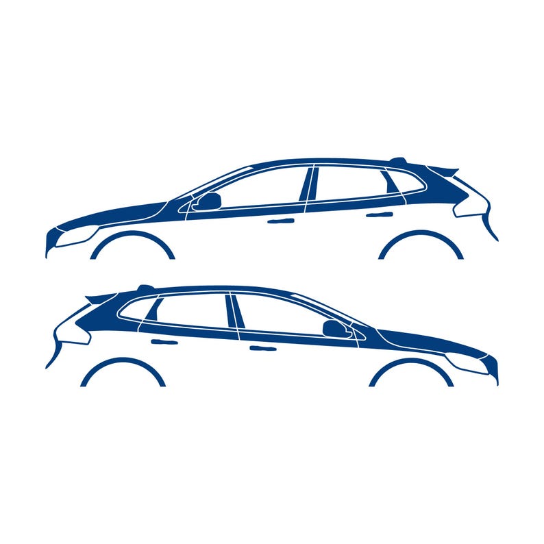 Set Of 2 Car Silhouette Decal Stickers For Volvo V40 2012-19 Blue