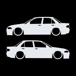 Set mit 2 Aufklebern für tiefergelegte Mitsubishi Lancer Evo 1 2 3 (ohne Heckflügel) Weiß