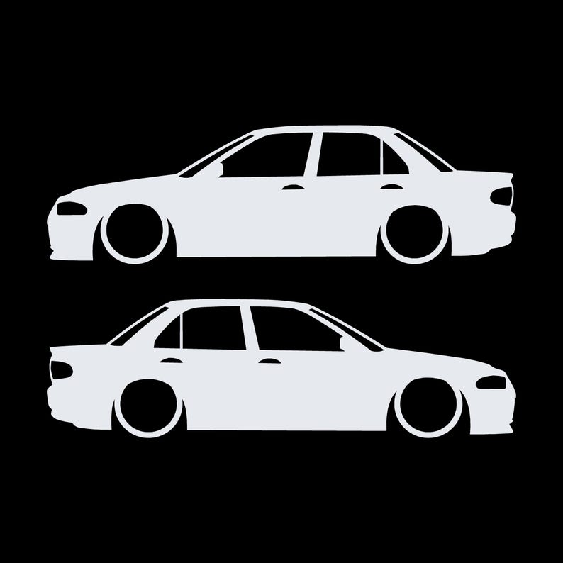 Set mit 2 Aufklebern für tiefergelegte Mitsubishi Lancer Evo 1 2 3 (ohne Heckflügel) Weiß
