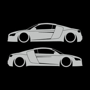 Juego de 2 pegatinas decorativas con silueta de coche rebajado para Audi R8 Coupé de primera generación (2007-2015) Light Grey