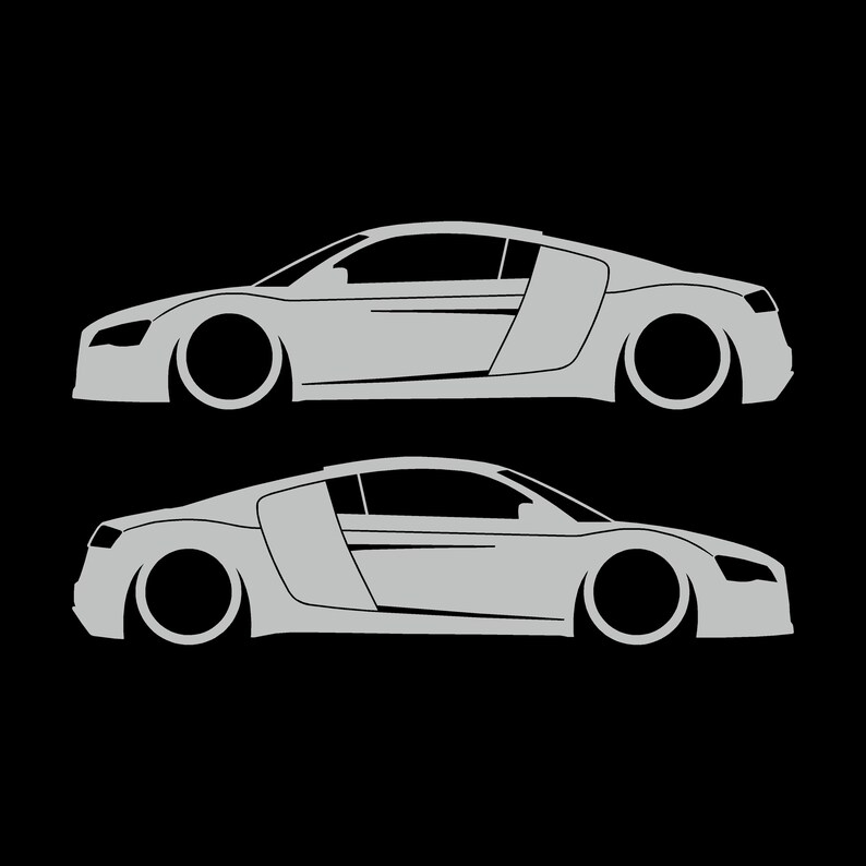 Juego de 2 pegatinas decorativas con silueta de coche rebajado para Audi R8 Coupé de primera generación (2007-2015) Light Grey